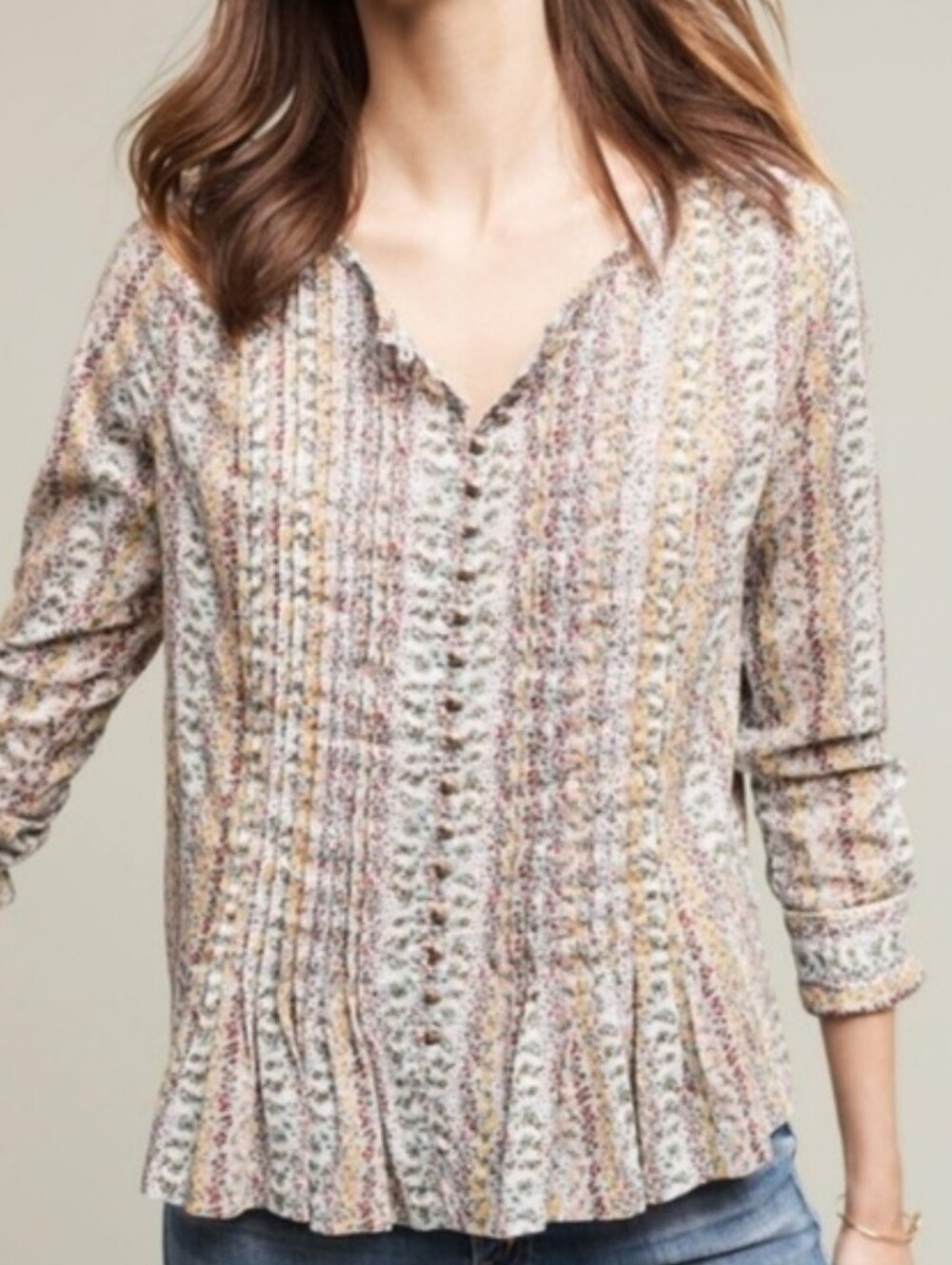 Anthropologie Maeve Gelise Button Blouse Micro Floral Multicolor Peasant Top M